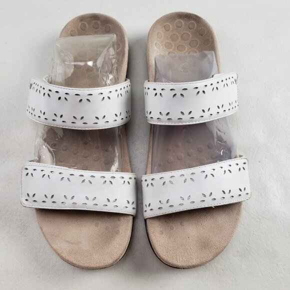 Vionic Randi Strappy Leather Sandal Womens 10 White Slide Adjustable Slip On - Picture 3 of 11